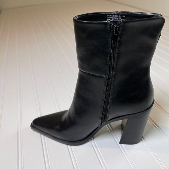 Steve Madden Silvee Womens Ankle 9.5M Black Leather Snip Toe Block Heel Side Zip - Picture 16 of 16